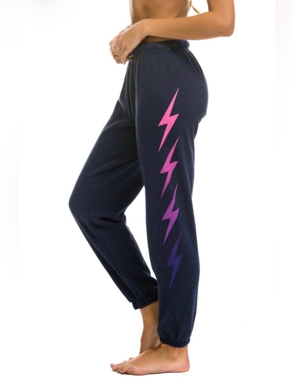 Aviator Nation Bolt Fade 4 Sweatpants – Black with Pink & Purple Bolts – Size M